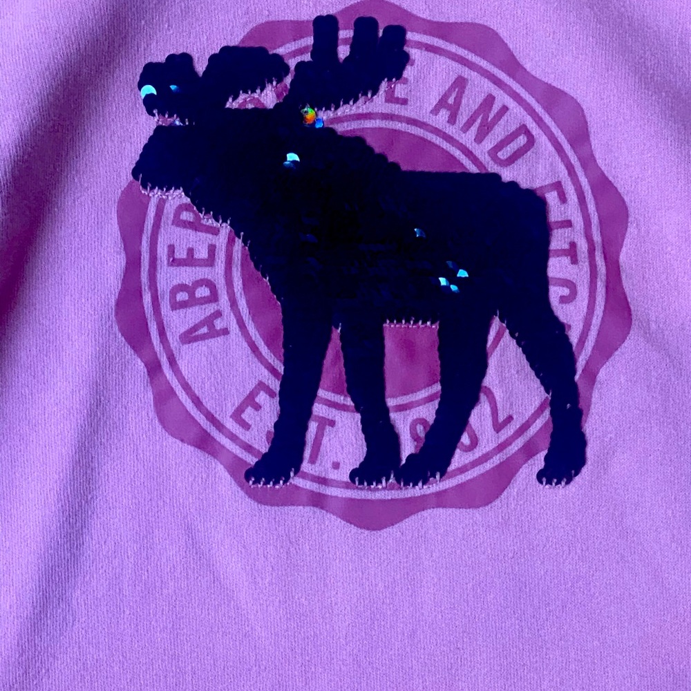 Abercrombie Kids Pink Crop Fleece Hoodie 15 16 small flip sequins - Picture 3 of 4